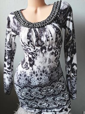 2000s Y2K S-Twelve fitted dress with beaded neckline